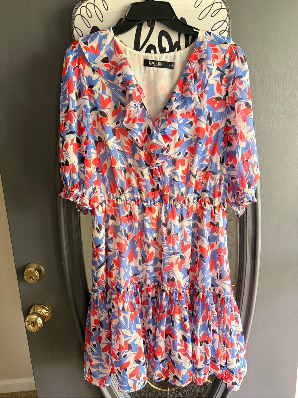 Ralph Lauren Red, Blue & White Floral Print Dress